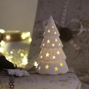 Árvore de Natal Decorativa Para Mesa com Estrelas e Vela LED